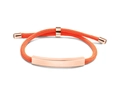Adjustable orange braided rope bracelet with a curved rose gold ID plate for women - Orange Rope/Gold Metal