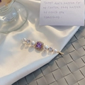 Elegant gold hairpin with purple square gemstone, white pearls and sparkling rhinestones - Pearl Style - Purple