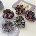 Vintage plaid and houndstooth plush scrunchies set in various colors for hair - Mixed Colors