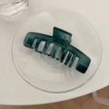Dettaglio del mollettone per capelli verde scuro traslucido con texture in resina - Verde Scuro