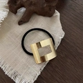 Elastico per capelli quadrato in metallo dorato spazzolato con fascia nera - Oro Rettangolo Cavo