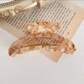 Primer plano de pinza de pelo de acetato con patrón de carey sobre libros antiguos - Ámbar Caqui
