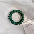 Primo piano dell'elastico a spirale verde scuro opaco su fondo in tessuto bianco - Verde Scuro