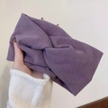 Detail of soft purple knitted twist headband showing textured fabric for autumn winter - Solid Twist Style / Purple