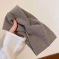 Serre-tête large marron avec nœud torsadé en tissu doux style cachemire pour femme - Couleur Avoine