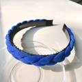 Detail of Klein blue velvet braided headband featuring non-slip teeth for secure wear - Braided Headband (4950830767865) / Blue