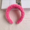 Chic thickened pink faux lamb wool headband with a soft plush texture for winter - Rose Red
