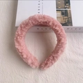 Pink lamb wool headband for women featuring a plush texture for autumn and winter styles - Pink