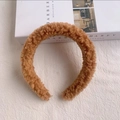 Plush brown faux lamb wool headband for women with a warm and stylish autumn aesthetic - Coffee