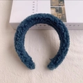 Deep teal thick plush headband with lambswool texture for women winter hair accessory - Navy Blue
