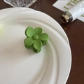Détail d'une petite pince à cheveux fleur verte mate sur une assiette en céramique - Vert Sauvage