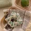 Elastico scrunchie in chiffon bianco con fiori verdi per acconciature estive - Fiore Verde