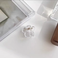 Close-up of transparent acrylic flower hair claw clip with internal metal spring detail - Clear