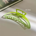Detail view of 10.3cm large matte neon green shark hair claw clip with metal spring - Gradient Green Crescent