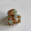 Detail view of small claw clip featuring elegant marble texture and tortoise shell pattern - Mint Green Brown Gradient