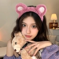 Cerchietto con orecchie d'orso rosa in peluche, morbido accessorio per capelli color fragola - Rosa