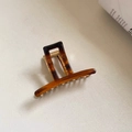 Macro view of tortoiseshell acetate claw clip with durable gold metal spring and teeth - Glazed Coffee