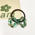 Elegante elastico per capelli con fiocco in acetato marmorizzato verde e fascia marrone - Leopardo Ciano Scuro