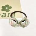 Elastico per capelli con fiocco in resina marmorizzata verde e corda marrone - Floreale Rosa Verde
