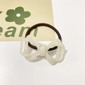 Elegante elastico per capelli con fiocco in acetato bianco e fascia marrone - Bianco Iridescente