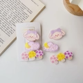 Dettaglio di 3 fermagli per capelli con cucciolo viola e nuvola effetto glitter - Stile Fungo