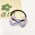 Elegant cellulose acetate hair tie with purple marble bow and durable elastic band - Purple Beige Series