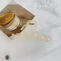 Detail of elegant large jelly pink flower hair claw clip with golden metal spring - Jelly Milk White