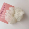 Elegant off-white organza scrunchie with brown heart prints for ponytail styling - Off-White Heart Mesh