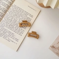 Détail de deux pinces à cheveux marron mat sur un livre avec design de dents antidérapantes - Carré Thé au Lait