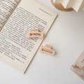 Gros plan de petites pinces à cheveux carrées mates sur un livre pour le coiffage quotidien - Carré Rose