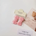 Pair of sweet pink resin bow hair clips for women with camellia floral accents - Pink Bowknot