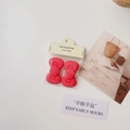 Set of 2 cute red matte flower bow hair clips with handmade accessories card - Rose Red Bow Tie Pack