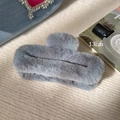 Close-up of a 13cm large grey plush hair claw clip with soft faux fur texture - Rectangular Claw Clip / Haze Blue
