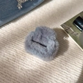 Detail of 6cm grey plush hair claw clip showing soft faux fur texture on a cozy background - Small Square Hair Claw / Haze Blue