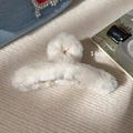 Detail of 14cm large white plush shark clip hair accessory on soft knitted background - Cross Claw Clip / White