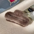 Detail of 13cm large brown plush hair claw clip showing soft faux fur texture - Rectangular Claw Clip / Brown