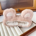Detailed view of soft pink plush animal ear headband on a white display tray - Hair Vine Style / Khaki (Hair Band)