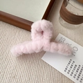 Close-up of pink plush hair claw clip with soft faux fur texture on textile background - Large Size 14CM / Pink