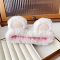 Close-up of soft white plush animal ear headband made of coral fleece for facial cleansing - Hair Vine Style / White (Hair Band)