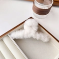 Close-up of white plush shark hair claw clip in a wooden jewelry display box - Small 12cm / White