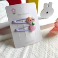 Detailed set of purple BB hair clips with cartoon cat and strawberry resin charms - Purple
