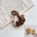 Detail of color-block woven corduroy hair tie with bow shape on white desktop - Cream Deep Coffee (Thickened)