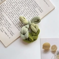 Detail of multi-color woven bow hair tie with textured knit fabric and gradient green shades - Green Series (Thickened)
