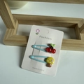 Cute sky blue BB hair clips set with red cherry and yellow polka dot mushroom - Lake Blue