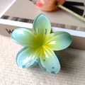 Blue and yellow gradient plumeria flower hair claw clip with a resin finish for women - Sky Blue