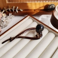 Elegant dark brown hair claw clip with large black pearl bead in a vintage minimalist style - Deep Coffee (Full Pearl)