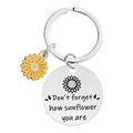 Silver sunflower keychain with yellow enamel charm and engraved inspirational metal tag - Silver-Quote 1 (YHA001)