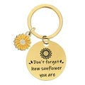 Golden sunflower keychain featuring engraved metal charm with motivational quote - Gold-Quote 1 (YHA001)