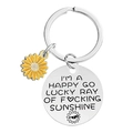 Silver sunflower keychain with yellow daisy charm and engraved inspirational metal tag - Silver-Quote 2 (YHA002)