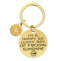 Gold sunflower keychain with engraved round metal tag and colorful enamel flower pendant - Gold-Quote 2 (YHA002)